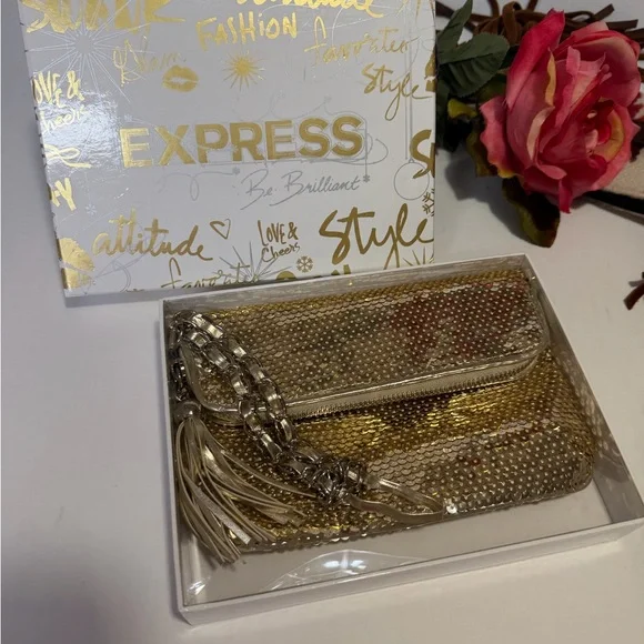 Express Shimmering Gold Sequin Wristlet - Picture 3 of 3